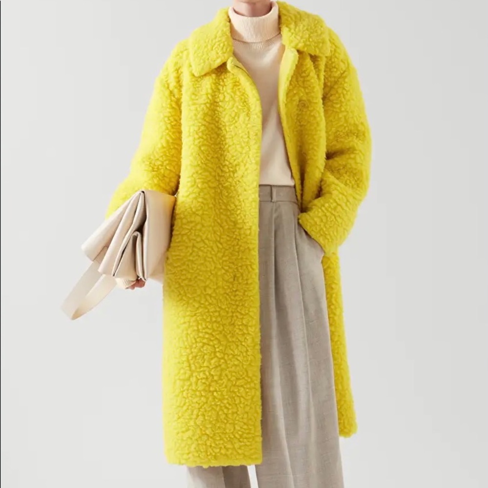 COS Lemon Yellow Faux Shearling Long Teddy Coat